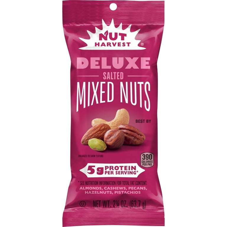 Deluxe Mixed Nuts, 2.25 oz Pouch, 8/Carton, Ships in 1-3 Business Days Deluxe Mixed Nuts, 2.25 oz Pouch, 8/Carton, Ships in 1-3 Business Days
