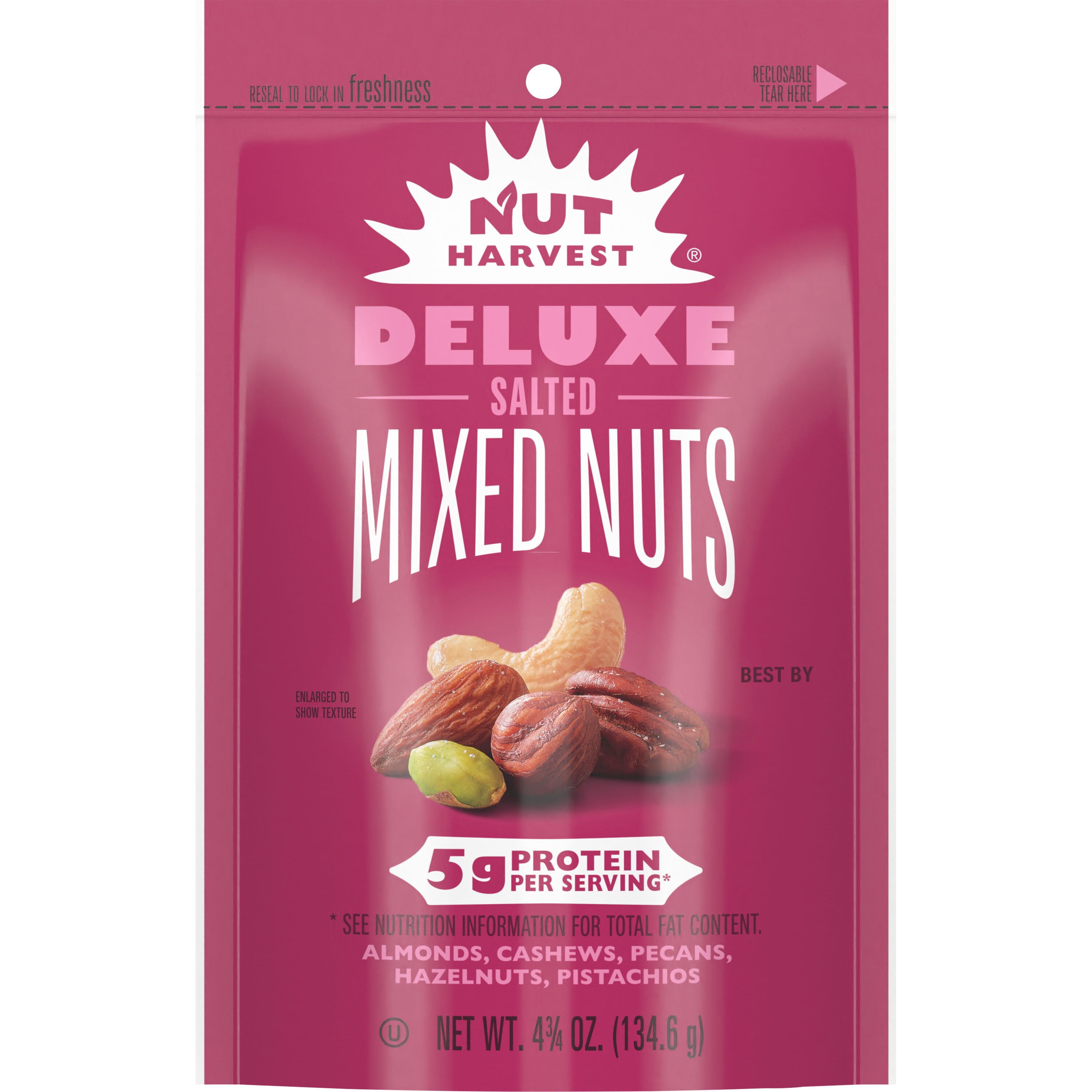 Nut Harvest Deluxe Salted Mixed Nuts Trail Mix, 4.75 Ounce Bag Value Pack