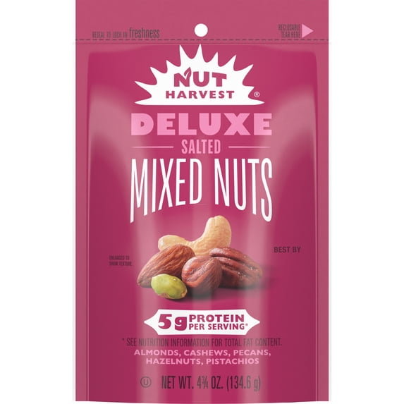 Nut Harvest Deluxe Salted Mixed Nuts Trail Mix, 4.75 Ounce Bag Value Pack