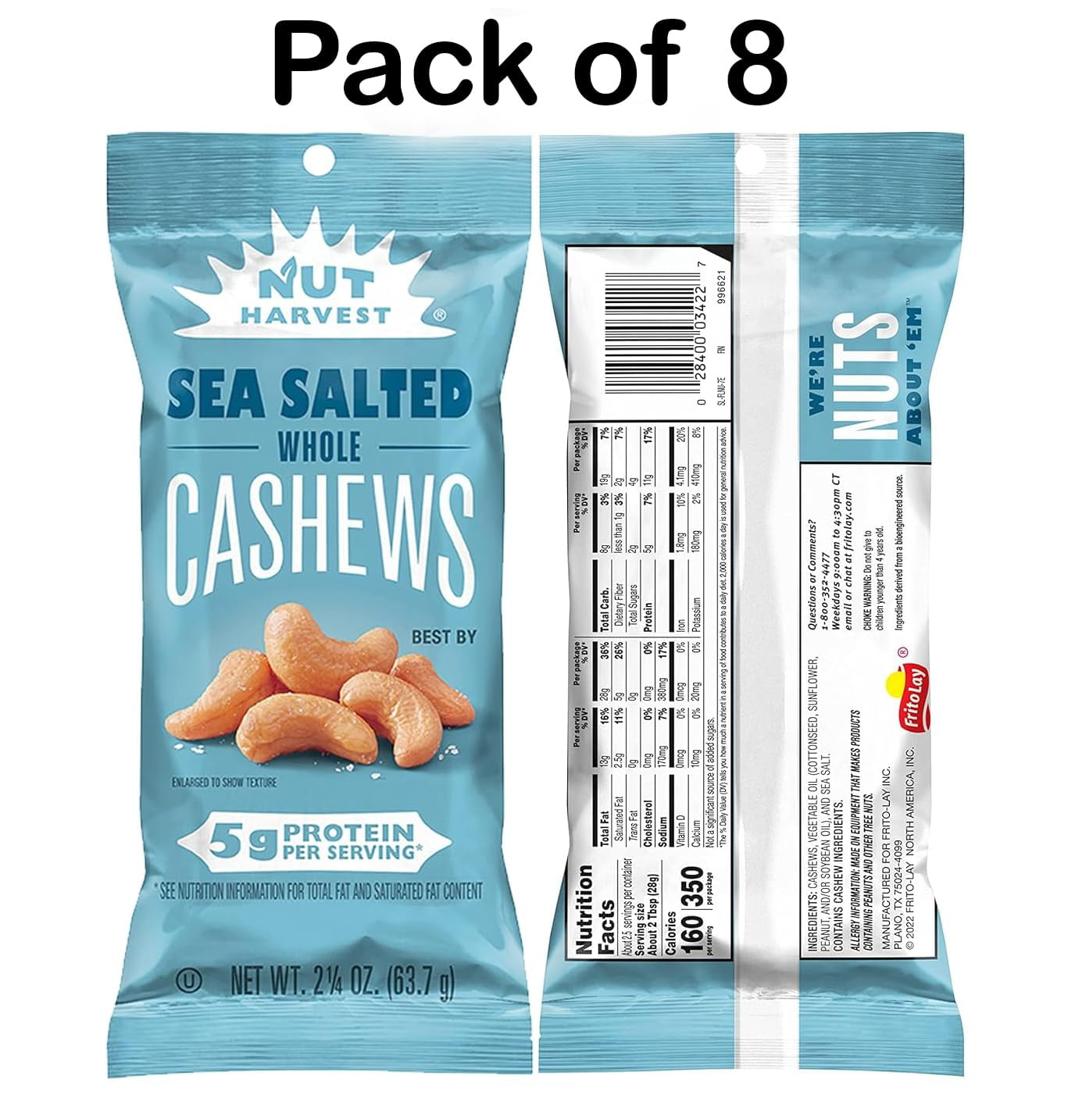 Nut Harvest, Sea Salt Whole Cashews, Value Pack Bundled by SUPERDEALS, 2.25 Oz Bag | Pack of 8 with Mystery Gift