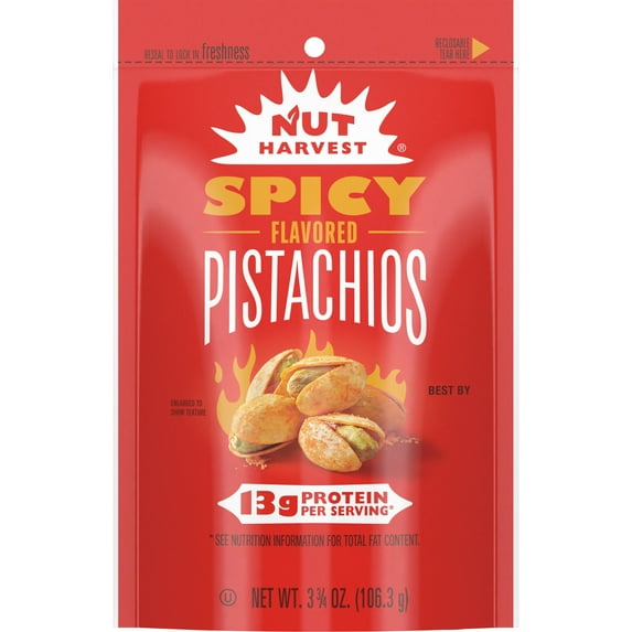 Nut Harvest Spicy Pistachios, 3.75oz Bag Single Pack