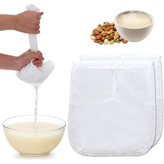 Nut Milk Bag 2 count 12" x 10" Strainer Nut Bags for Straining Almond/Soy Milk Greek Yogurt Professional for Cold Brew Coffee Juice Fine Nylon Mesh Cheesecloth