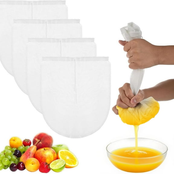 Nut Milk Juicer Bags, 12"X10" Juicing Bags for Straining Fruit Juice, Cheese bagged tea, yogurt, juice, wine, soup, herbs, etc, Durable Washable Reusable Juicer Bag Strainer