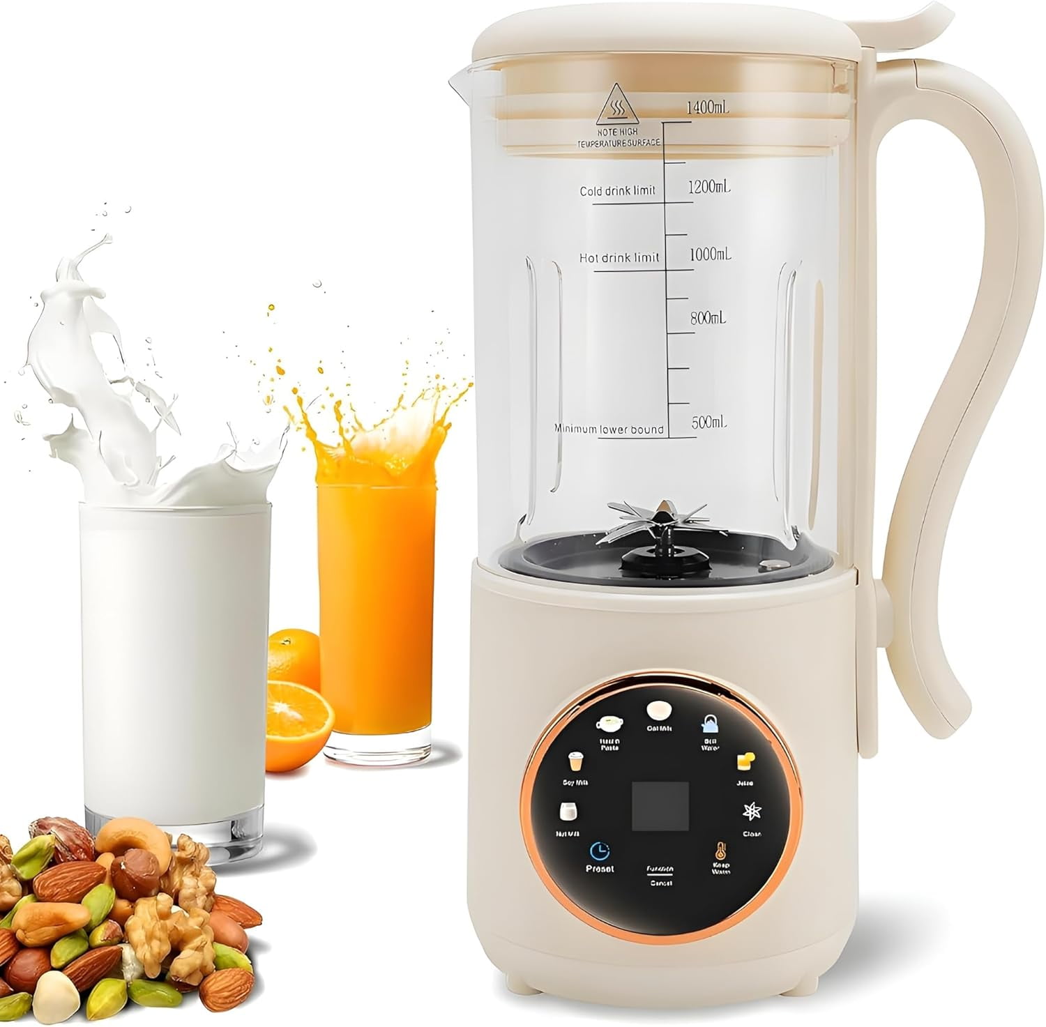 Nut Milk Maker, 10 in 1 Automatic Nut Milk Maker with 16 Blades,Almond Milk Machine,Plant Based Milks Homemade Oat,Chowder,Juice,Soy Milk Machine with Delay Start,Boil Water,Keep Warm&Auto Clean