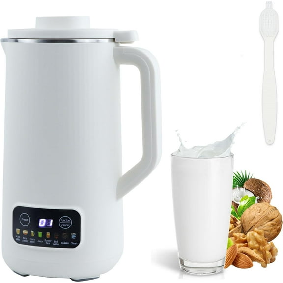 Nut Milk Maker Machine, 20 oz Automatic Milk Machine with 10 Blades, Plant-Based Milk, Oat, Soy, Dairy Beverages, Soy Milk Maker with 12 Hours Timer/Keep Warm/Auto-clean(White)