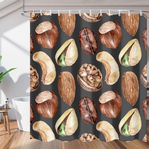 Nut Pattern Shower Curtain for Bathroom Shower Curtain Set with 12 Hooks Waterproof Fabric Bath Curtain for Bathtub Restroom Decor, 72 X 72 in
