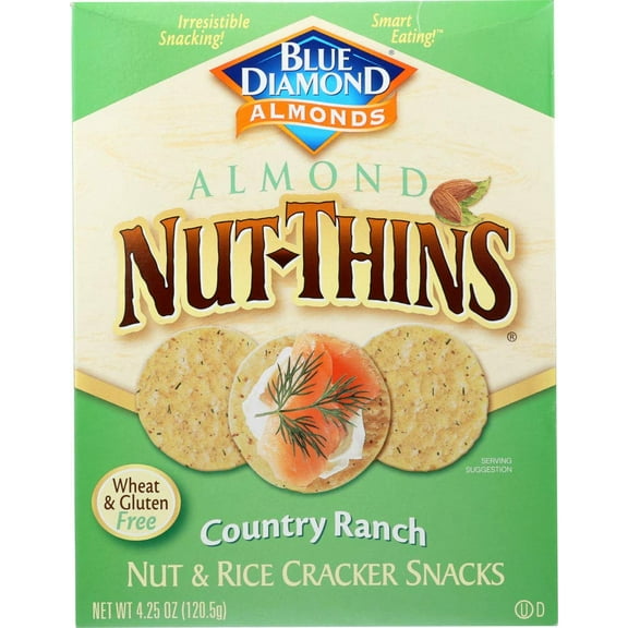 Blue Diamond Nut & Rice Cracker Snacks Country Ranch Thins (Pack of 12)