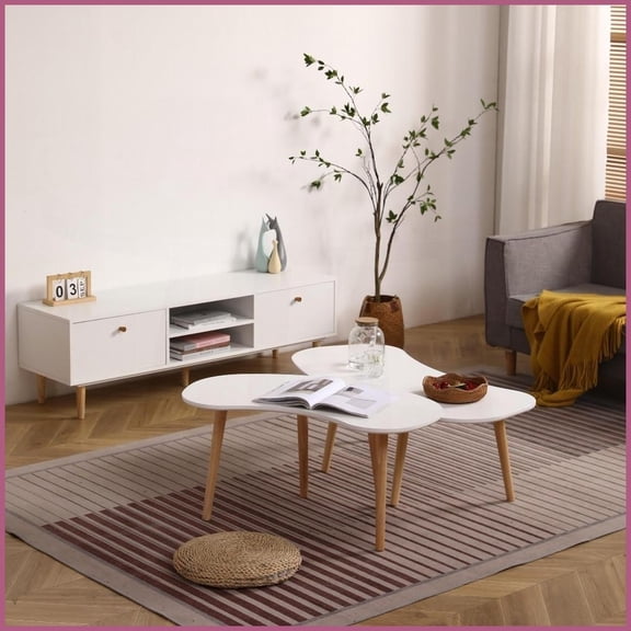Nut-Shaped Coffee Table with Solid Wood Legs – Easy Assembly for Living Room, Spacious 43x21