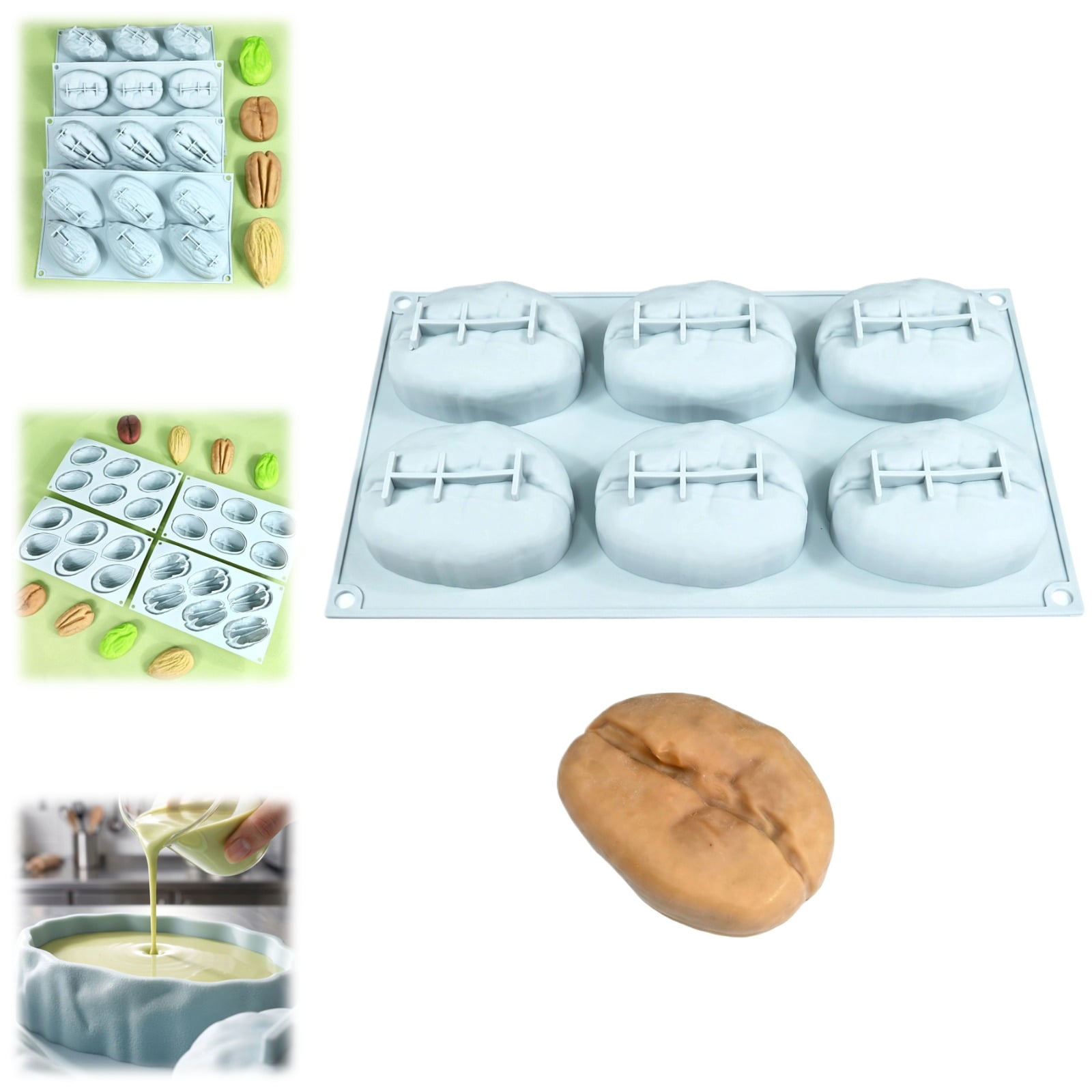 Nut Silicone Mold – 6-Cavity Almond, Pistachio & Coffee Bean Shaped ...
