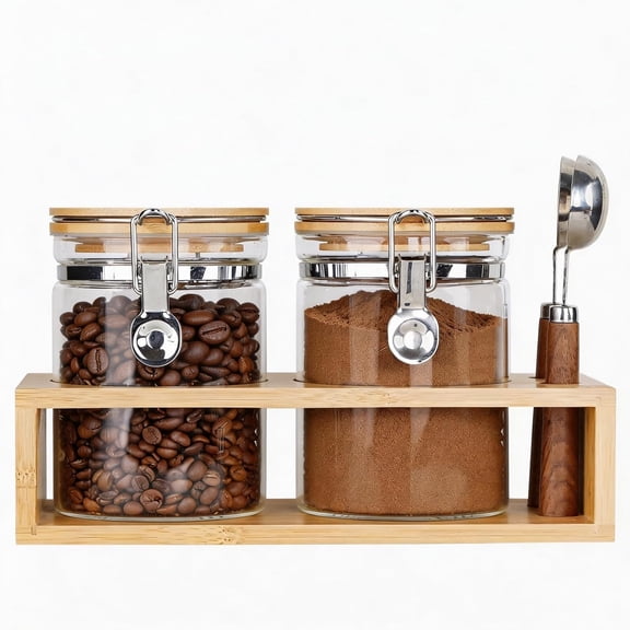 Nut Storage Containers with and Scoops, 2 Pack (50 oz / 1.5L) - Glass Nut Jars with Bamboo Lids, Kitchen Counter Nut Storage for Almonds Cashews Walnuts