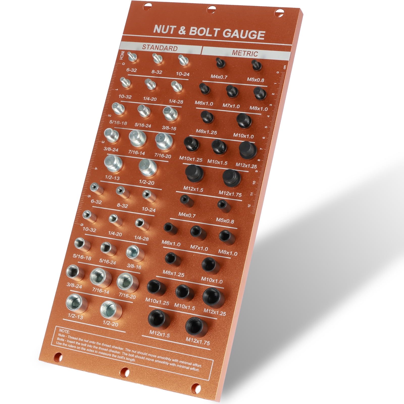 Nut and Bolt Thread Checker, 14 Imperial & 14 Metric Bolt and Nut