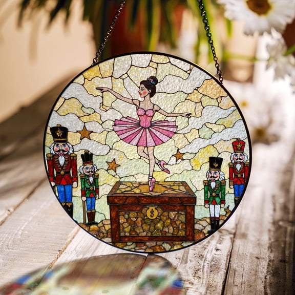 Nutcracker Ballerina Glass Suncatcher Window Art Christmas Gift For Daughter Or Dancer, Suncatcher Window Hanging, 7.9 in