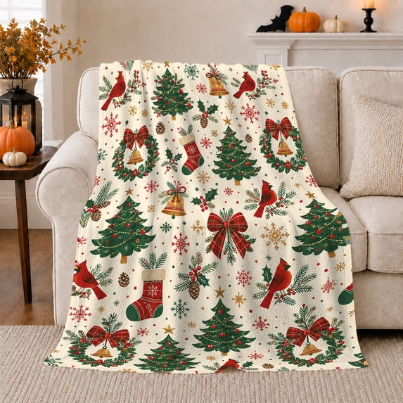 Nutcracker Ballet Christmas Tree Holiday, Festive Holiday Scene, Warm Flannel Blanket for Living Room and Reading Nook, Art Lovers Christmas Gift, Festive Home Decor