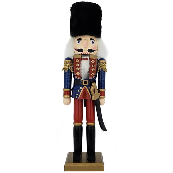 Nutcracker Ballet Gifts Traditional Soldier Nutcracker Blue Red and Black Fur Hat (15 Inch)