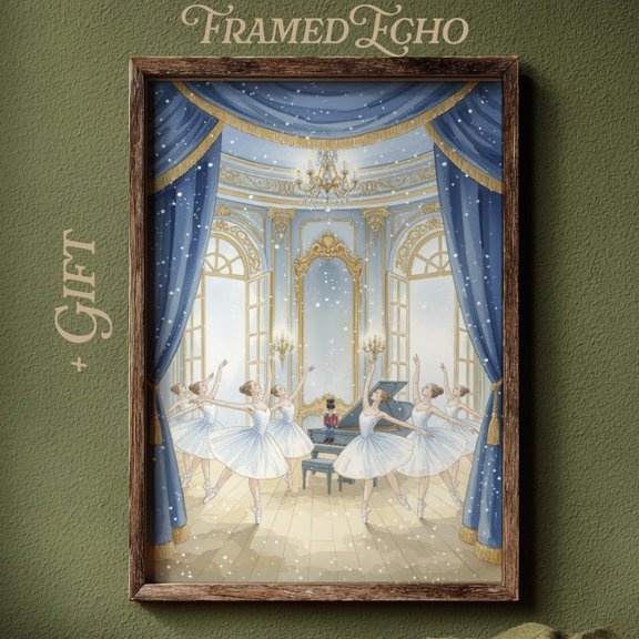 Nutcracker Ballet Print Christmas Wall Art Blue Ballerina Art Magical Holiday Decor Printable Nursery Art, Unframed Canvas Size 16x24