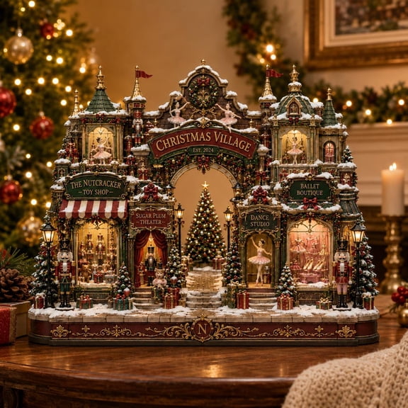 Nutcracker Ballet Shop Christmas Village Decor, Victorian Holiday Tabletop Display