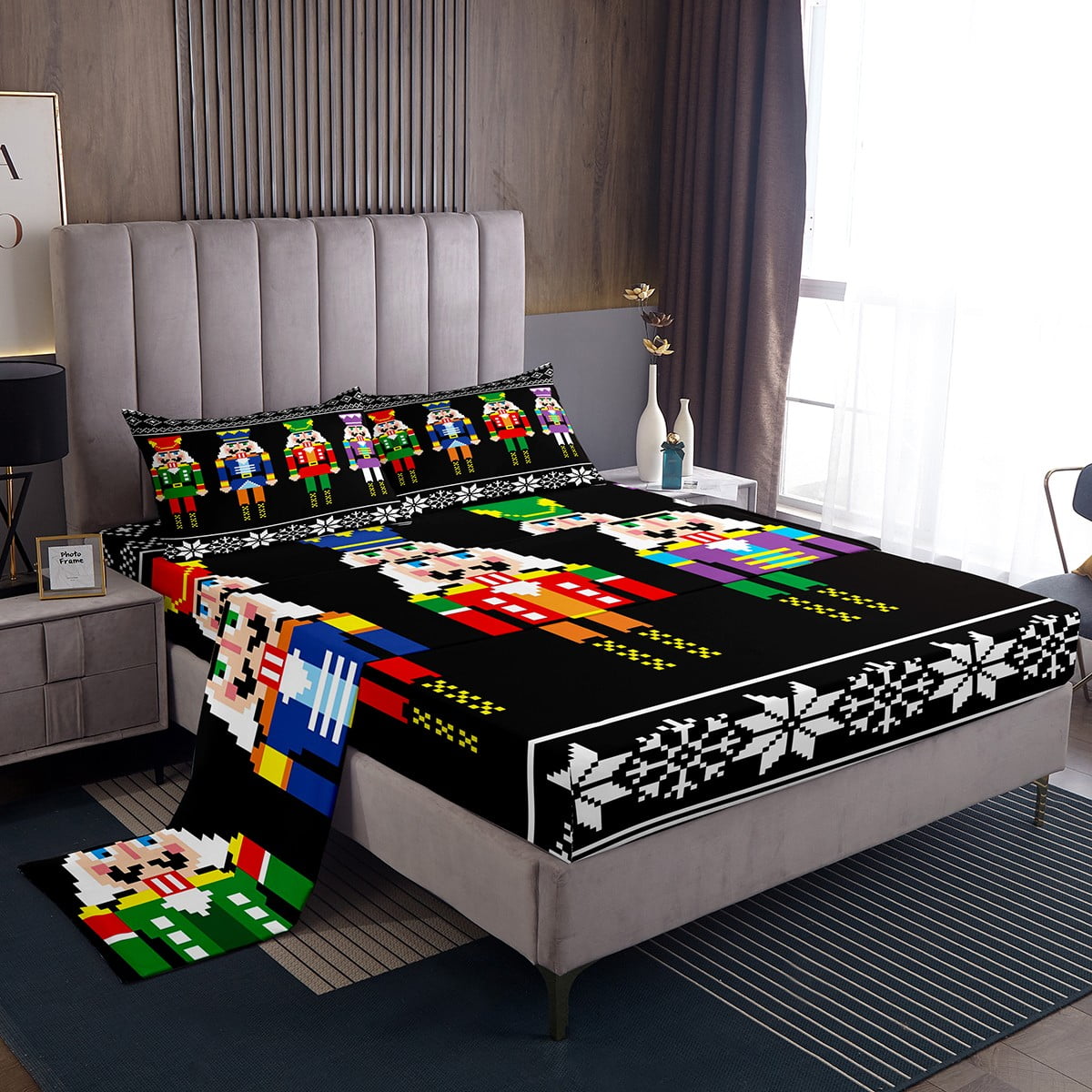Nutcracker Bed Sheets Set Twin Size, Retro Xmas Sheet Set For Kids Boys