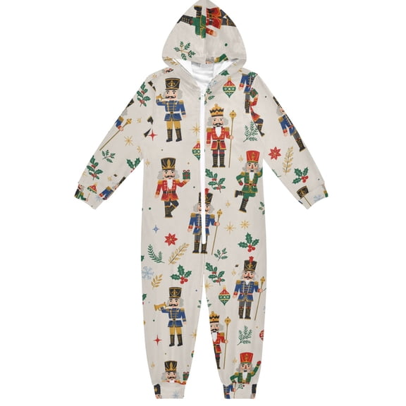 Nutcracker Boys & Girls Hooded One-Piece Pajamas Warm Crystal velvet Hooded Long Sleeve Loungewear Jumpsuit Unisex