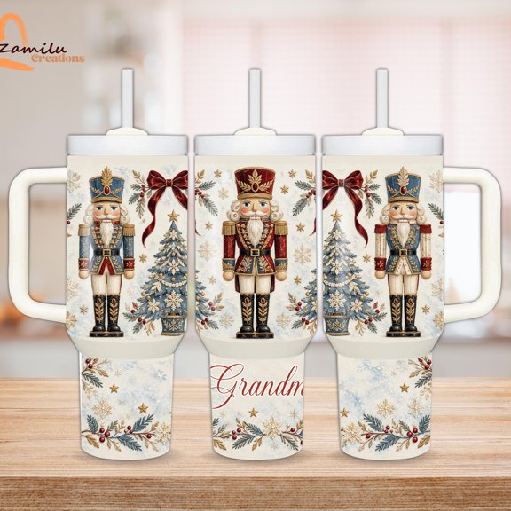 Nutcracker Christmas 40 oz Tumbler with Handle and Straw, Holiday Travel Mug