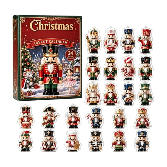Nutcracker Christmas Advent Calendar 2026, 24 Days Christmas Countdown Calendar with Cute Nutcracker Acrylic Hanging Ornaments, Collectible Christmas Tree Decor Holiday Surprise Gift