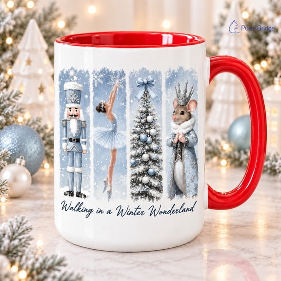 Nutcracker Christmas Coffee Mug, Icy Blue Winter Wonderland Hot Drink Cup for Holiday Gift