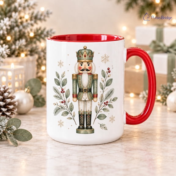 Nutcracker Christmas Coffee Mug, Sage Green Farmhouse Holiday Drinkware Gift