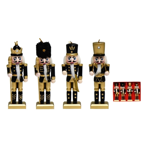 Nutcracker Christmas Decor, 5 Inch Wooden Nutcracker Soldier Figures Set | Mini Christmas Nutcrackers Figurines Decorations | Christmas Tree Hanging Ornaments | Black and Gold Decorative Nutcracker