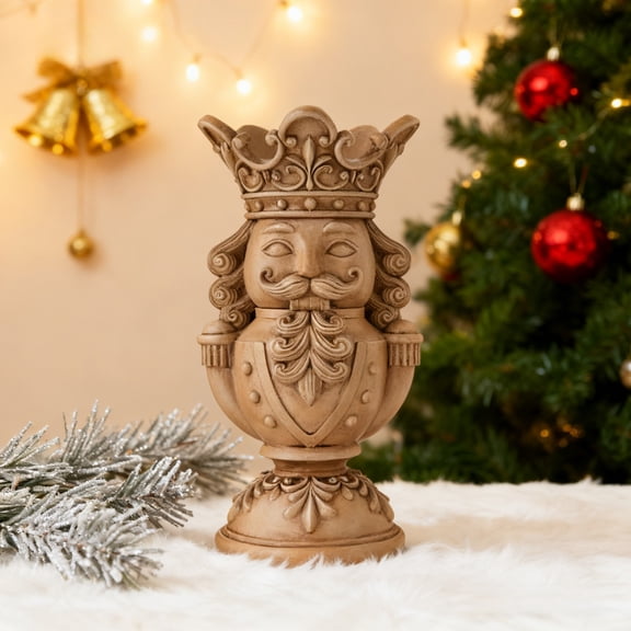 Nutcracker Christmas Decor, Vintage Resin Christmas Pillar Candle Holder for Holiday Xmas Home Table Shelf Fireplace Desk Mantel Decor, 7.9", Brown
