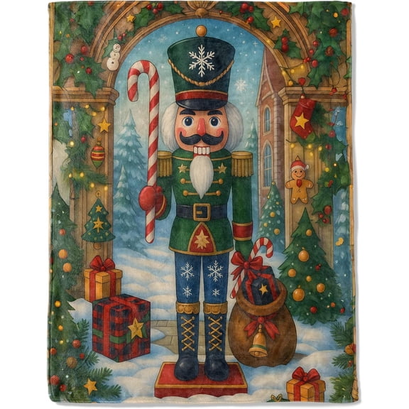 Nutcracker Christmas Decorative Blanket, Soldier Candy Cane Tree Print Decoration, Soft Flannel Winter Blankets for Couch Bed Sofa, Holiday Home Decor, Xmas Festival Gifts 50x60 Inch