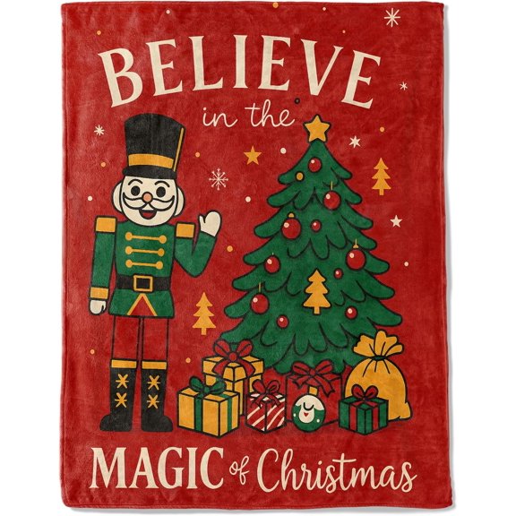 Nutcracker Christmas Decorative Throw Blanket, Tree Soldier Print Decoration, Soft Flannel Winter Blankets for Couch Bed Sofa, Holiday Home Decor, Xmas Festival Gifts for Kids Adults 40x50 Inch