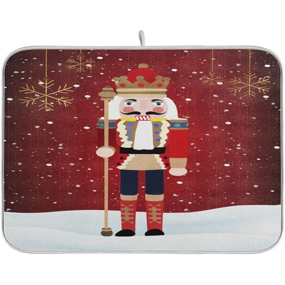 Nutcracker Christmas Dish Drying Mat for Kitchen Counter Absorbent Microfiber Drying Pad, Large 18x24 in, Reversible Drainer Mats