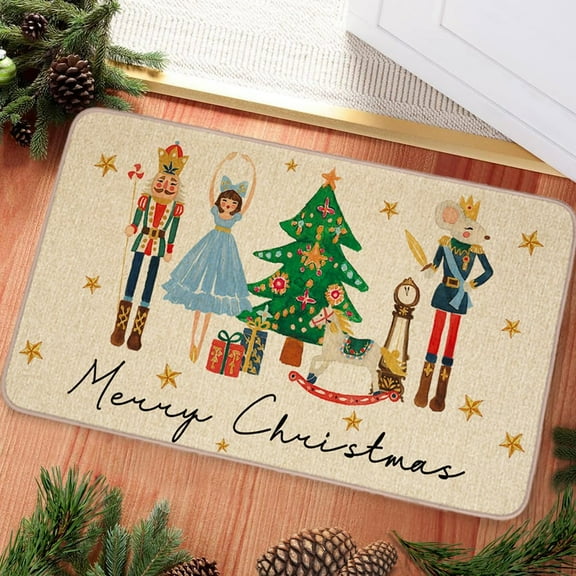 Nutcracker Christmas Door Mat Merry Christmas Doormat Front Door Outdoor Rug, Non Slip Washable Farmhouse Christmas Kitchen Decor 17x29 Inch Also for Front Porch
