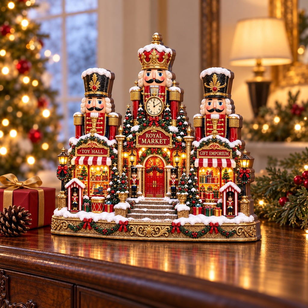 Nutcracker Christmas Market Village Wooden Block 3 Layer Holiday Decor ...