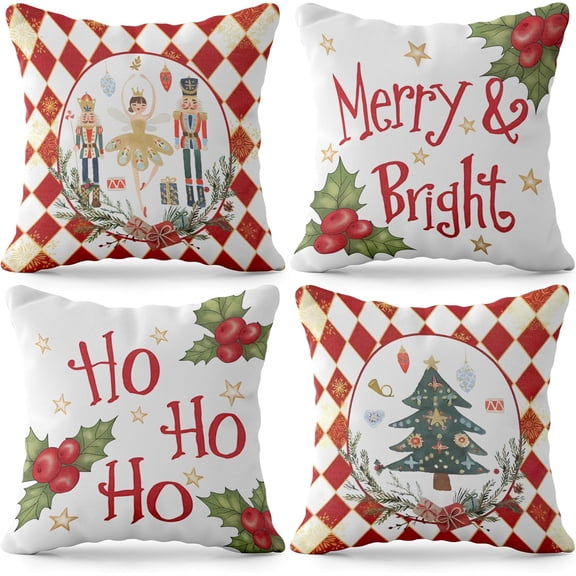 , Nutcracker Christmas Pillow Covers 18x18 Inch - Pack of 4 | Holiday Pillow Covers, Ho Ho Ho Christmas Decorations | Outdoor Christmas Pillow Covers, Merry Bright Christmas Throw Pillow Covers