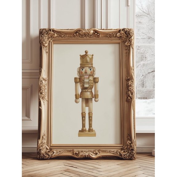 Nutcracker Christmas Print, Christmas Art Print, Wall Art Golden Holiday Nutcracker #8, Stretched Canvas Size 12x18