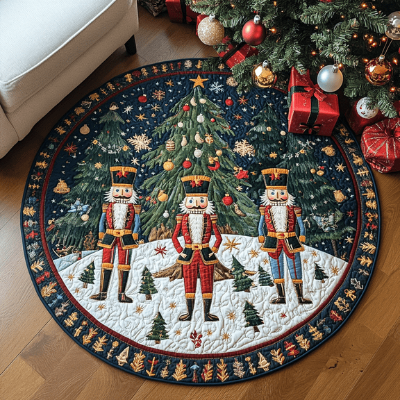 Nutcracker Christmas Quilted Round Mat, 3D Optical Illusion Christmas Rug, Nutcracker Floor Mat, Holiday Home Decor, Indoor Outdoor Area Rug