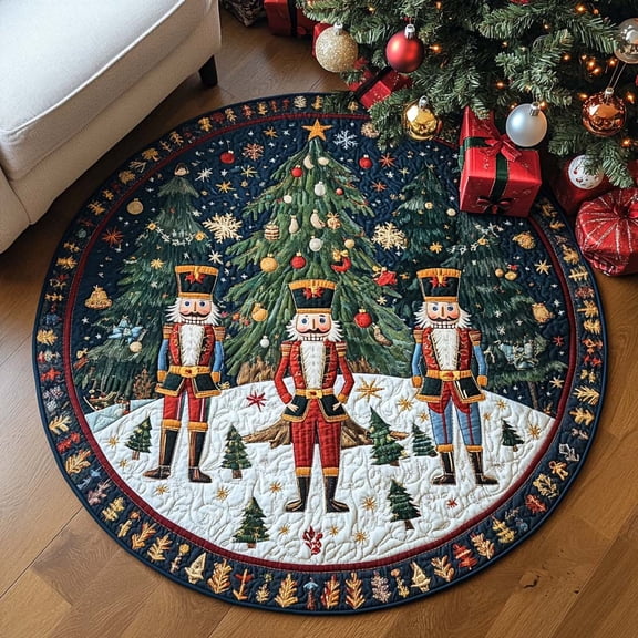 Nutcracker Christmas Quilted Round Mat, Christmas Accent Rug for Holiday Home Decor