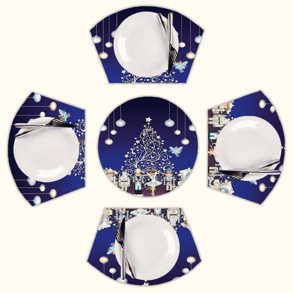 Nutcracker Christmas Special Round Table Placemats Set Of 5 Wedge Table Mats Washable Heat Resistant Place Mat For Dining Table Kitchen Farmhouse Restaurant