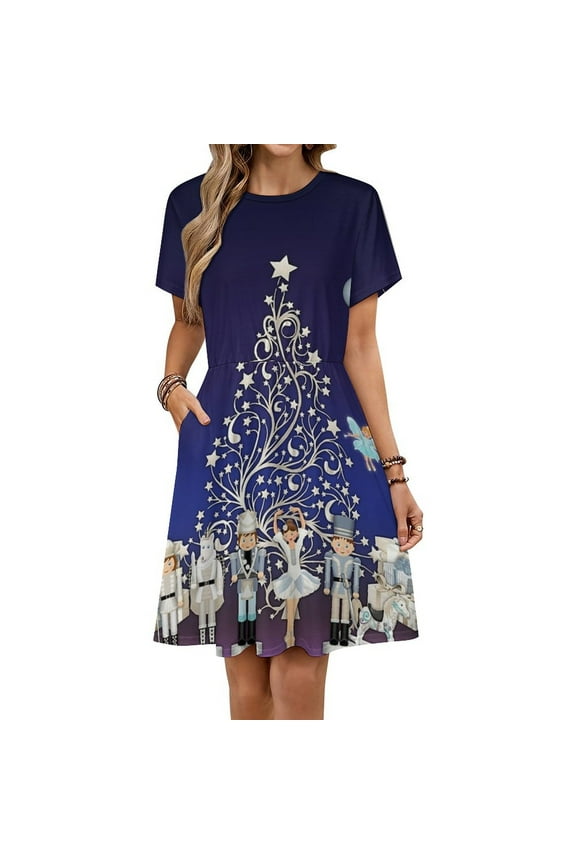 Nutcracker Christmas Special Sundress Short Sleeve Dress Summer Women Clothes Dress for Women Dresses
