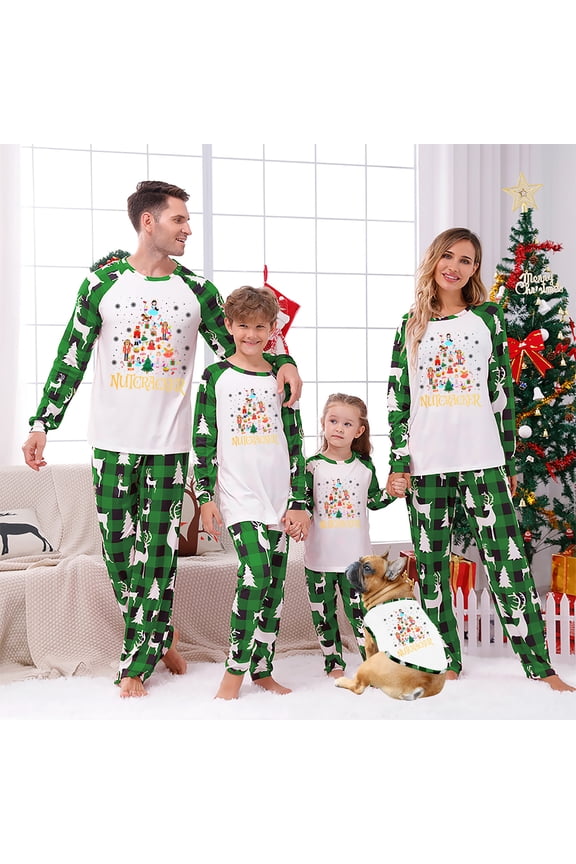 Nutcracker Christmas Tree Family Pajamas With Dog, Size Newborn To 6XL, Matching Long Sleeve Top and Bottoms