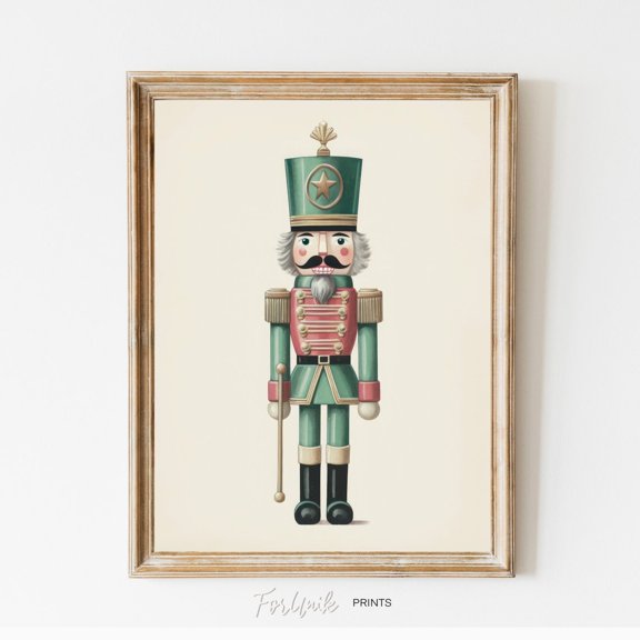 Nutcracker Christmas Wall Art, Nursery Christmas Print, Green And Pink Pastel Christmas Decor For, Nutcracker Print, #24, Unframed Canvas Size 8x12
