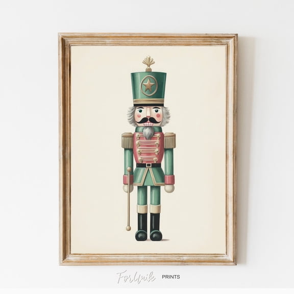 Nutcracker Christmas Wall Art, Nursery Christmas Print, Green And Pink Pastel Christmas Decor For, Nutcracker Print, #24, Unframed Poster Size 16x24