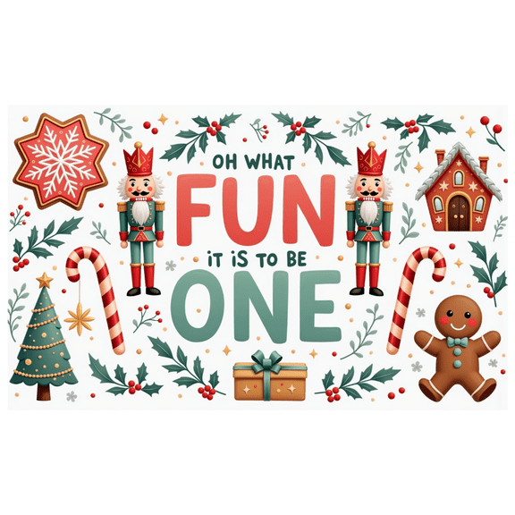 Nutcracker Design First Birthday Banner Christmas Candy Cane Decorative Gingerbread Holiday for Baby Party Celebration Winter Holiday Event