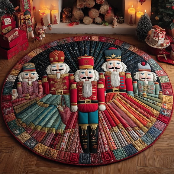 Nutcracker Dreams Quilted Round Mat, 3D Optical Illusion Christmas Rug, Nutcracker Dreams Floor Mat, Holiday Home Decor, Indoor Outdoor Area Rug