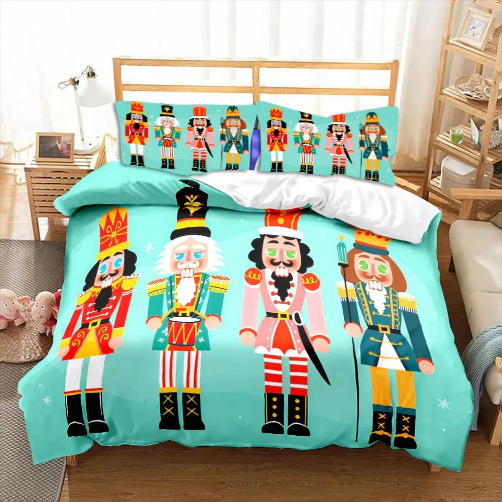Nutcracker Duvet Cover Set Christmas Bedding Set Cartoon Royal Guarder Comforter Cover New Year