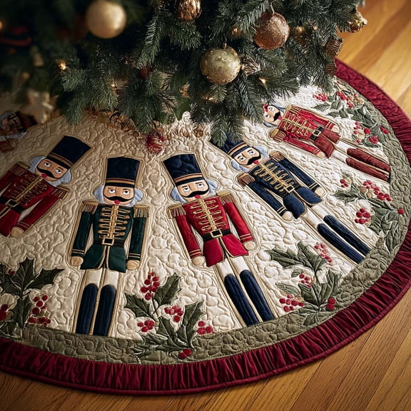 Nutcracker Echo Christmas Quilted Tree Skirt, Christmas Tree Skirt, Christmas Tree Collar Cover, Holiday Tree Skirt, Christmas Gift