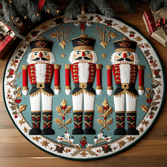 Nutcracker Elegance Quilted Round Mat, 3D Optical Illusion Christmas Rug, Elegant Nutcracker Floor Mat, Holiday Home Decor, Indoor Outdoor Area Rug
