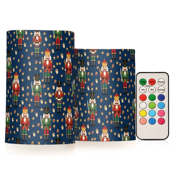 Nutcracker Flickering Flameless Candles Battery Operated with Remote Timer LED Pillar Candles Set of 2