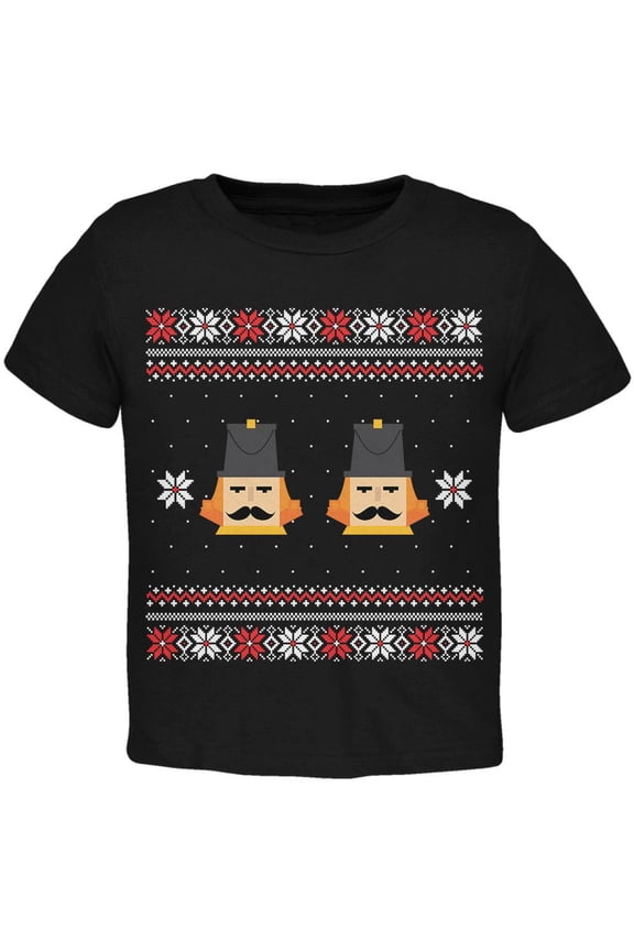 Nutcracker Full Color Ugly Christmas Sweater Black Toddler T-Shirt - 2T