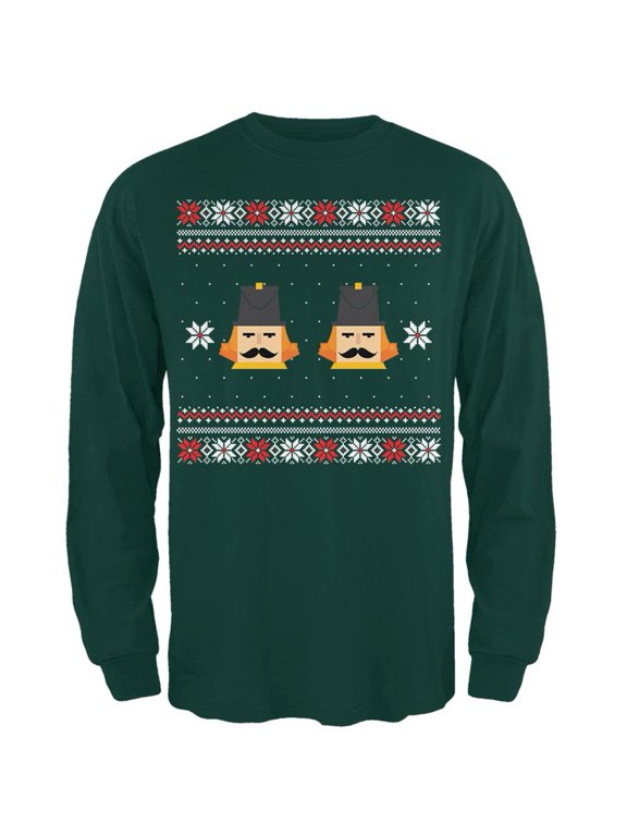 Nutcracker Full Color Ugly Christmas Sweater Dark Green Adult Long Sleeve T-Shirt - X-Large